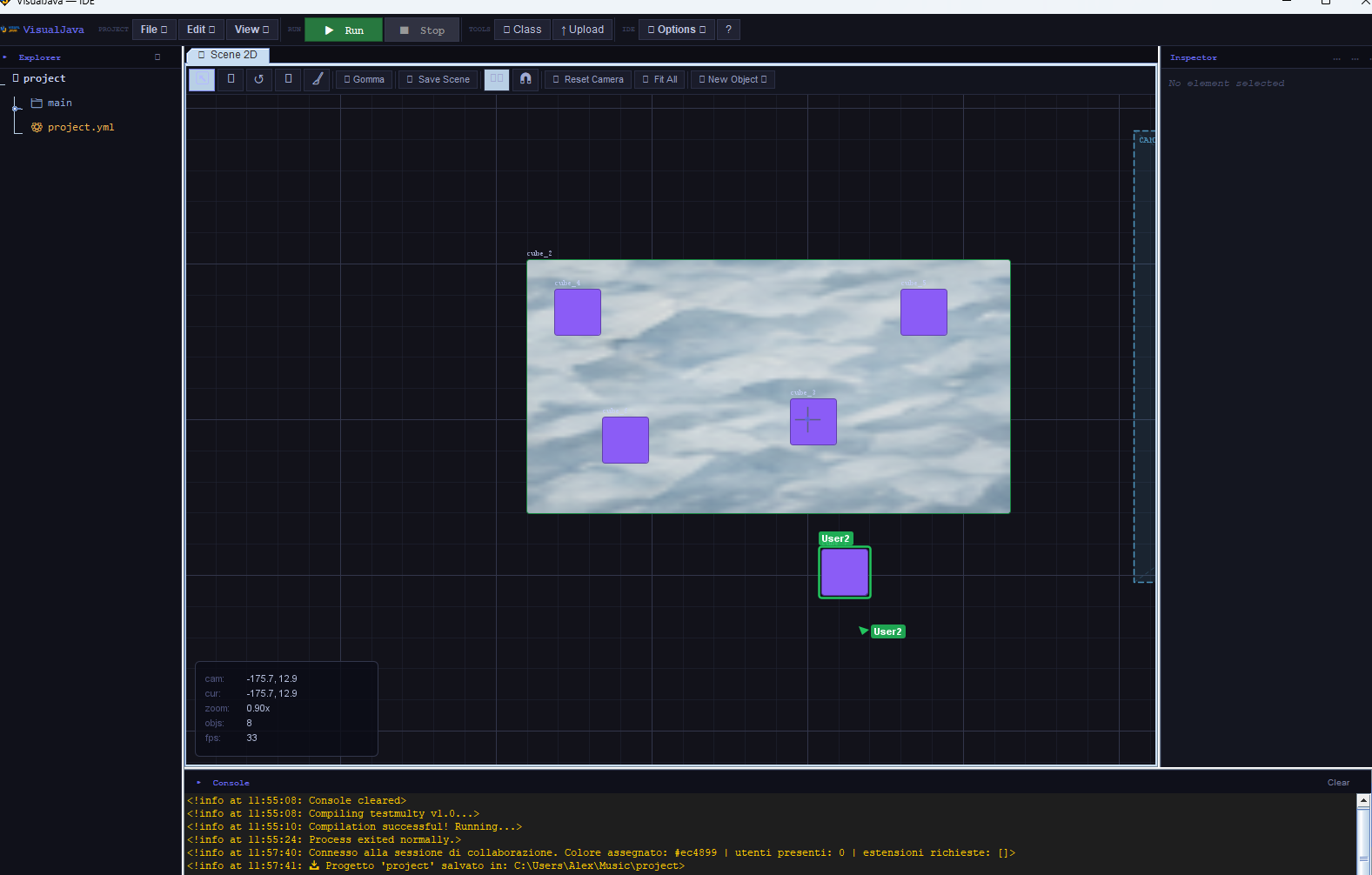 Visual Java live collaboration session with two connected users